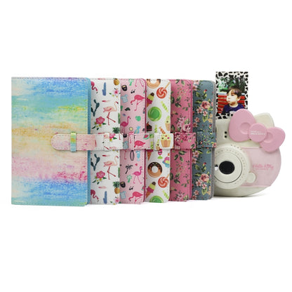 Flamingo Cactus Pattern 3 inch DIY PU Mini Creativity Insert Type 32 Pages Exquisite Photo Album for Polaroid, Flamingo Cactus