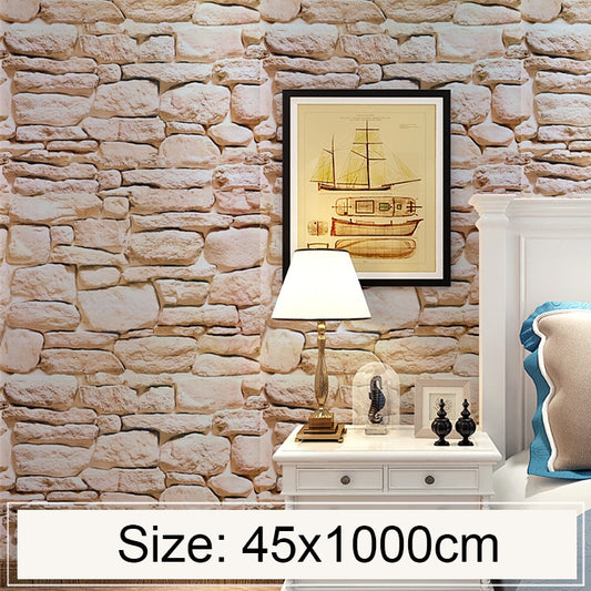 Moonstone Creative 3D Stone Brick Decoration Wallpaper Stickers Bedroom Living Room Wall Waterproof Wallpaper Roll, Size: 45 x 1000cm, Moonstone