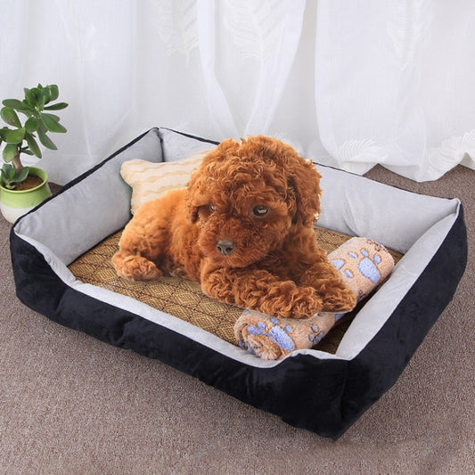 Dog Bone Pattern Big Soft Warm Kennel Pet Dog Cat Mat Blanket, with Rattan Mat & Blanket Size: L, 80×60×15cm, Size: L