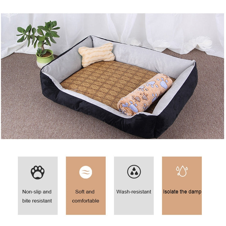 Dog Bone Pattern Big Soft Warm Kennel Pet Dog Cat Mat Blanket, with Rattan Mat & Blanket Size: L, 80×60×15cm, Size: L