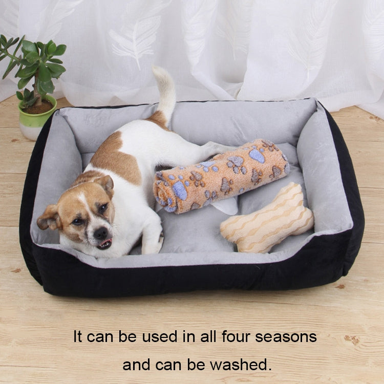 Dog Bone Pattern Big Soft Warm Kennel Pet Dog Cat Mat Blanket, with Rattan Mat & Blanket Size: L, 80×60×15cm, Size: L