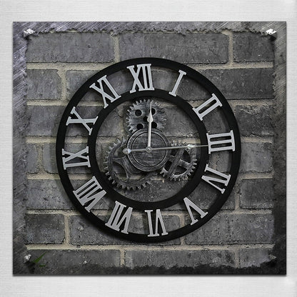Originality American Industrial Style Wood Vintage Old Gear Wall Clock, Diameter: 50cm, Rome Number 50cm, Rome Number  50cm