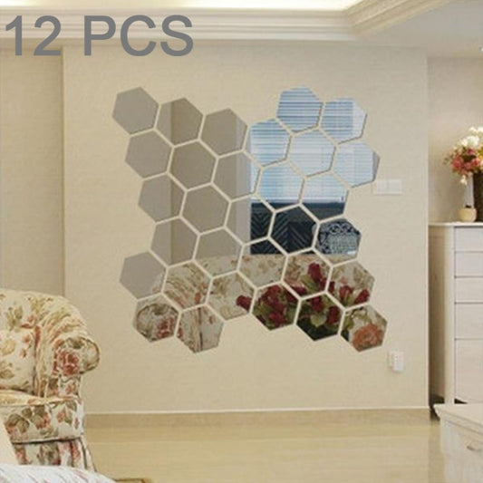 12 PCS 3D Hexagonal Mirror Wall Stickers Set, Size: 4*4cm, Size: 4*4cm (Silver), Size: 4*4cm (Black), Size: 4*4cm (Gold)