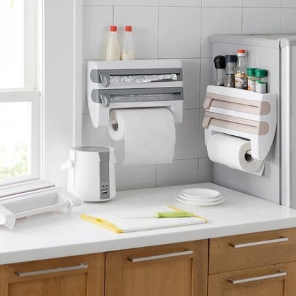 Kitchen Wall Mounted Cling Film Holder Wrap Storage Rack Hanger Rack Cutting Device, Size: 39 x 10 x 24cm, Grey
