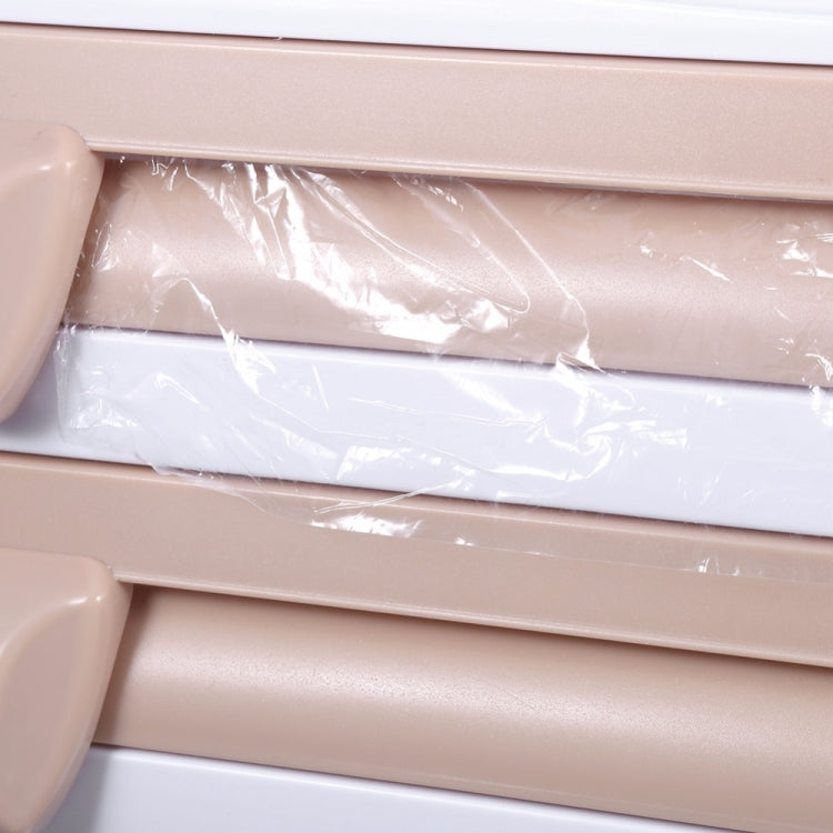 Kitchen Wall Mounted Cling Film Holder Wrap Storage Rack Hanger Rack Cutting Device, Size: 39 x 10 x 24cm, Khaki, Grey