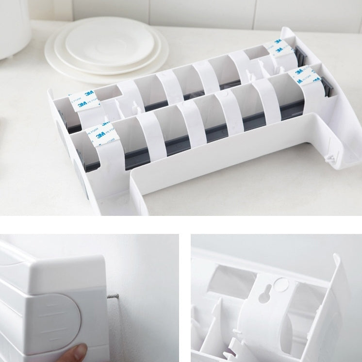 Kitchen Wall Mounted Cling Film Holder Wrap Storage Rack Hanger Rack Cutting Device, Size: 39 x 10 x 24cm, Khaki, Grey