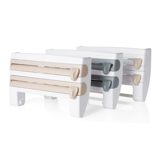 Kitchen Wall Mounted Cling Film Holder Wrap Storage Rack Hanger Rack Cutting Device, Size: 39 x 10 x 24cm, Khaki, Grey
