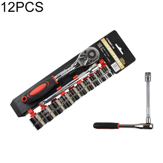12 in 1 3/8 Interface Ratchet Wrench Set Car Repair Combination Hardware Toolbox, 12 PCS 3/8 Interface