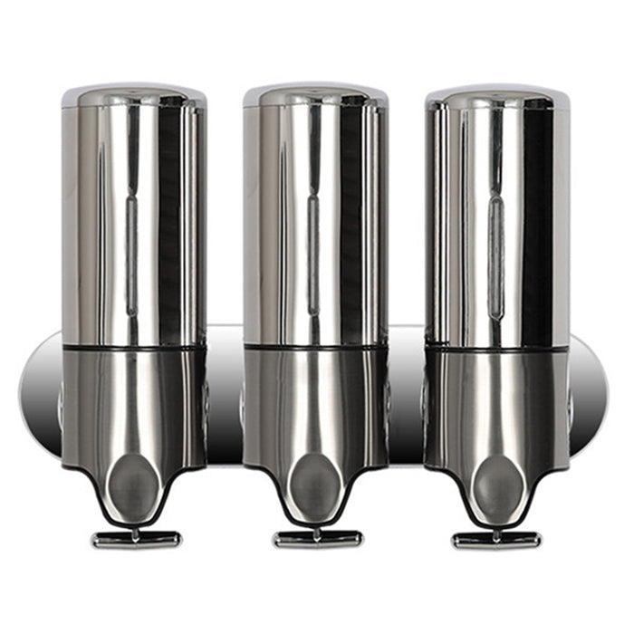 Triple Hotel Shower Manual Dispenser Wall Mounted Washing Liquid Shampoo Soap Bottle, Capacity: 1200ml, 1200ml/Stainless Steel