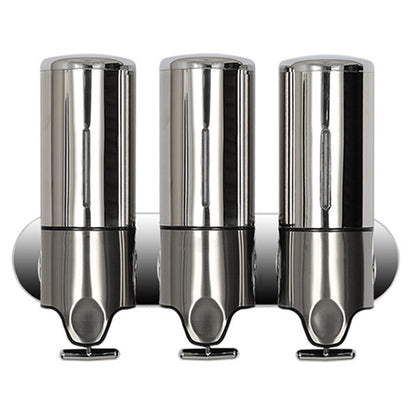 Triple Hotel Shower Manual Dispenser Wall Mounted Washing Liquid Shampoo Soap Bottle, Capacity: 1200ml, 1200ml/Stainless Steel