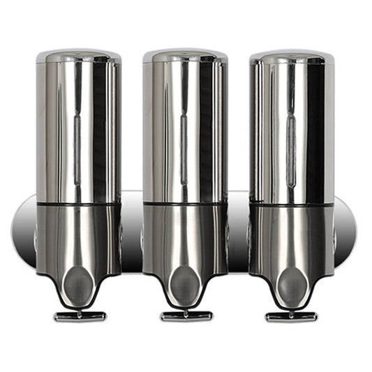 Triple Hotel Shower Manual Dispenser Wall Mounted Washing Liquid Shampoo Soap Bottle, Capacity: 1200ml, 1200ml/Stainless Steel