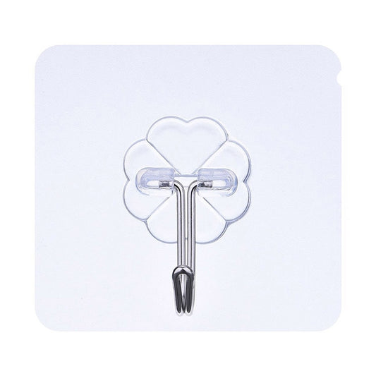 10pcs PVC + Stainless Steel Thick Plum Shape Seamless Adhesive Hook Waterproof Transparent Strong Stick Hook Kitchen Wall Mount, Thick