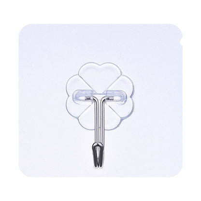 10pcs PVC + Stainless Steel Thin Plum Shape Seamless Adhesive Hook Waterproof Transparent Strong Stick Hook Kitchen Wall Mount, Thin