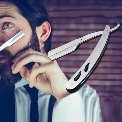 حامل شفرة حلاقة عتيق من الفولاذ المقاوم للصدأ ذو وجهين لقص الشعر وحلق الحاجب وحامل سكين (فضي)