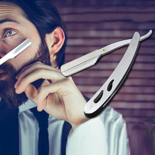 حامل شفرة حلاقة عتيق من الفولاذ المقاوم للصدأ ذو وجهين لقص الشعر وحلق الحاجب وحامل سكين (فضي)