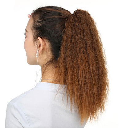 Natural Retro Short Curly Hair Clip-on Corn Blanching Horsetail Wig