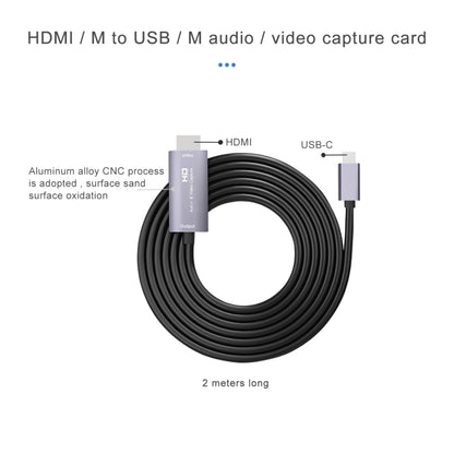 بطاقة التقاط فيديو عالية الدقة Z36A من HDMI ذكر إلى USB-C / Type-C ذكر، طول الكابل: 2 متر، HDIMI إلى Type C
