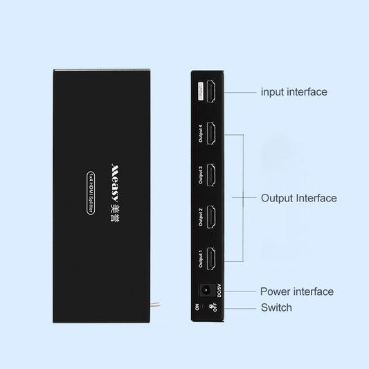 موزع عرض متزامن Measy SPH104 من 1 إلى 4 منافذ 4K HDMI 1080P، قابس أمريكي، من 1 إلى 4 منافذ، قابس أمريكي