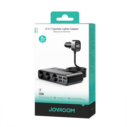 JOYROOM JR-CL06 9 in 1 210W PD USB-C / Type-C + Dual QC3.0 USB + 3 USB + 3 Cigarette Lighter Holes Digital Display Car Charger, JR-CL06
