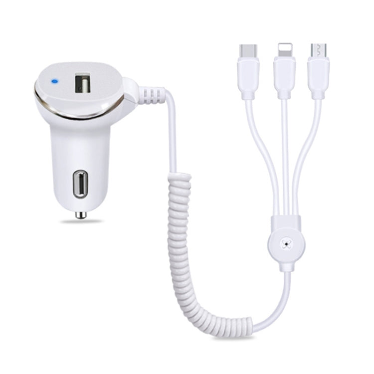 كابل بيانات 3 في 1 WP-C24 3.1A من WK، الإصدار المجاني 8 سنون / Micro USB / USB-C / Type-C + شاحن سيارة USB، WP-C24