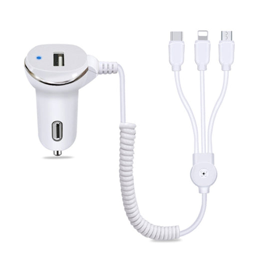كابل بيانات 3 في 1 WP-C24 3.1A من WK، الإصدار المجاني 8 سنون / Micro USB / USB-C / Type-C + شاحن سيارة USB، WP-C24