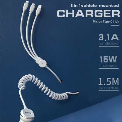 كابل بيانات 3 في 1 WP-C24 3.1A من WK، الإصدار المجاني 8 سنون / Micro USB / USB-C / Type-C + شاحن سيارة USB، WP-C24