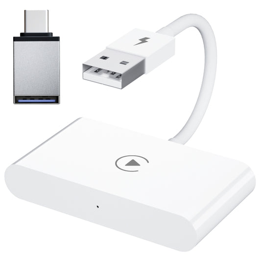 محول Carplay سلكي إلى لاسلكي USB + USB-C / Type-C لجهاز iPhone، مستطيل أبيض