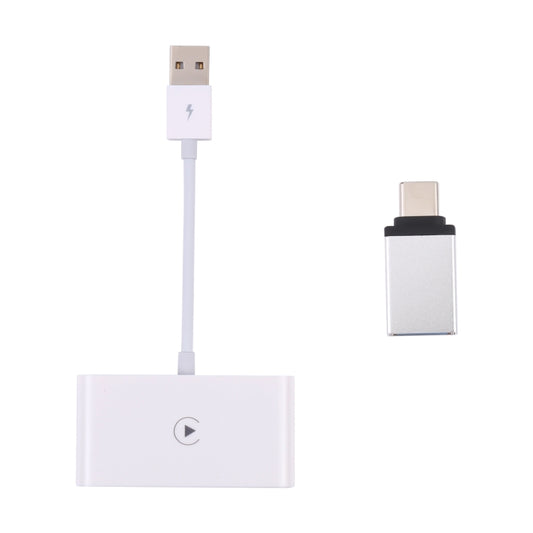 محول Carplay سلكي إلى لاسلكي USB + USB-C / Type-C لجهاز iPhone، مستطيل أبيض
