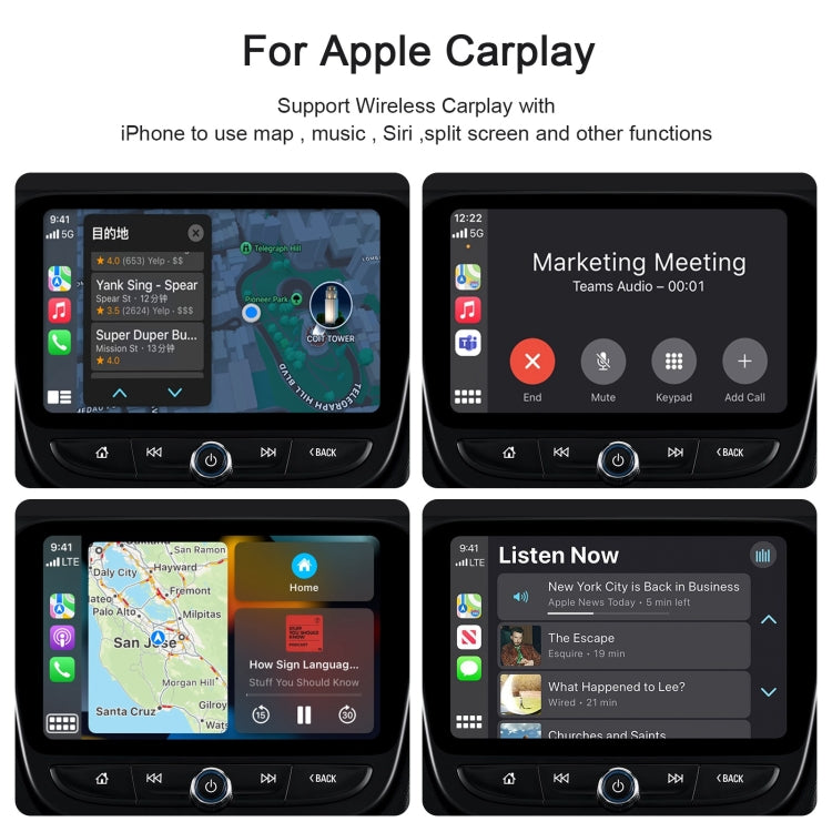 محول Carplay سلكي إلى لاسلكي USB + USB-C / Type-C لجهاز iPhone، مستطيل أبيض
