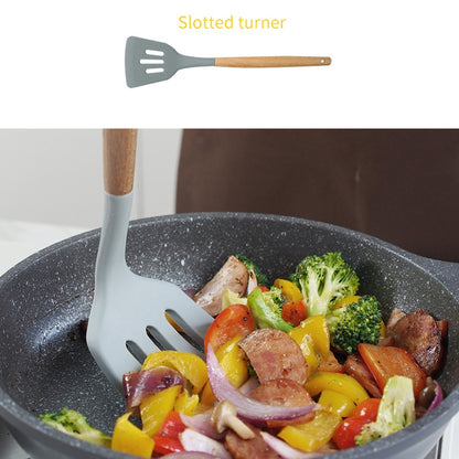 Silicone Wood Handle Leak Shovel Heat-resistant Cooking Shovel Kitchen Tools, Leak Shovel