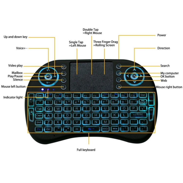 2.4GHz Mini i8 Wireless QWERTY Keyboard with Colorful Backlight & Touchpad & Multimedia Control for PC, Android TV BOX, X-BOX Player, Smartphones, Change Colorful Backlight
