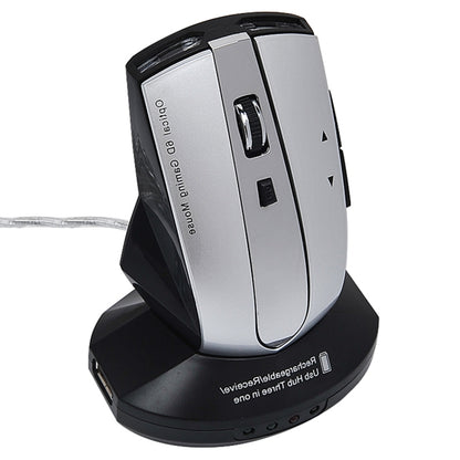 MZ-011 2.4GHz 1600DPI Wireless Rechargeable Optical Mouse with HUB Function, Blue, Silver, Black, Black Silver, White + Royal Blue, Pearl White