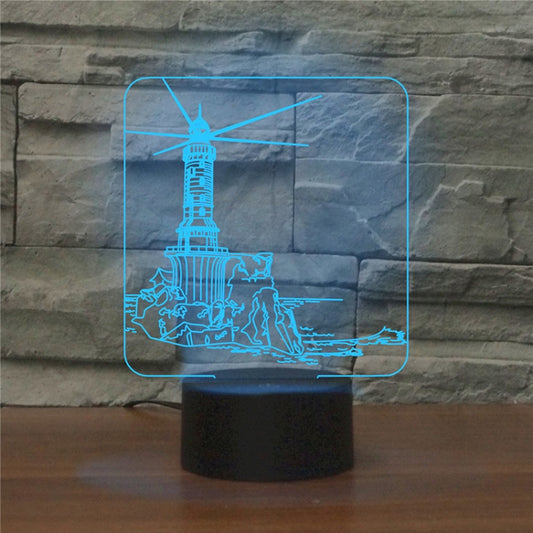 Lighthouse Shape 3D Colorful LED Vision Light Table Lamp, 16 Colors Remote Control Version, 16 Colors Remote Control Version