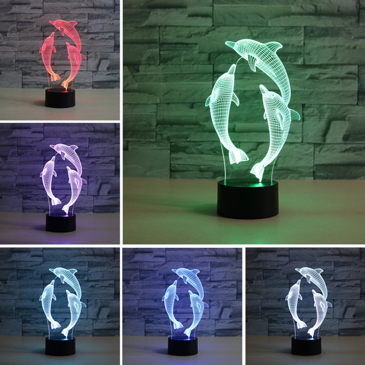 Three Dolphins Shape 3D Colorful LED Vision Light Table Lamp, USB & Battery Version, USB & Battery Version