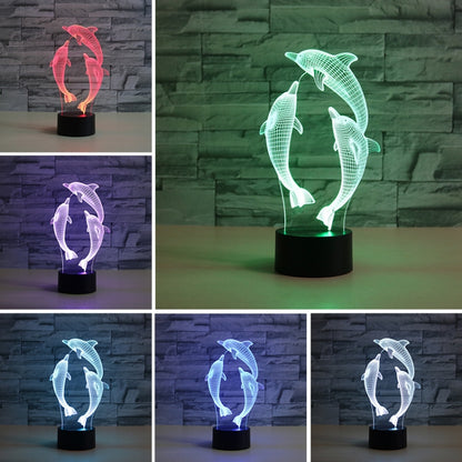 Three Dolphins Shape 3D Colorful LED Vision Light Table Lamp, USB & Battery Version, USB & Battery Version