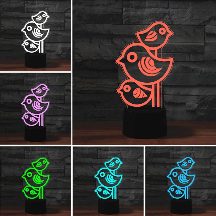 Three Birds Shape 3D Colorful LED Vision Light Table Lamp, 16 Colors Remote Control Version, 16 Colors Remote Control Version
