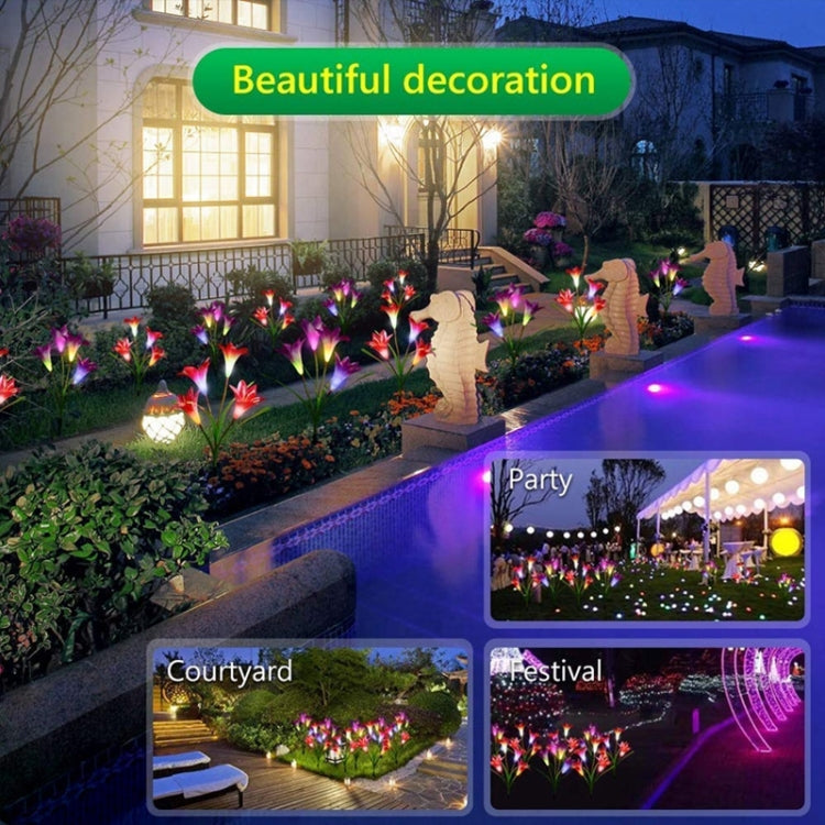زهرة زنبق محاكاة 4 رؤوس تعمل بالطاقة الشمسية في الهواء الطلق IP55 مصباح LED زخرفي للحديقة، ضوء أبيض، ضوء أبيض
