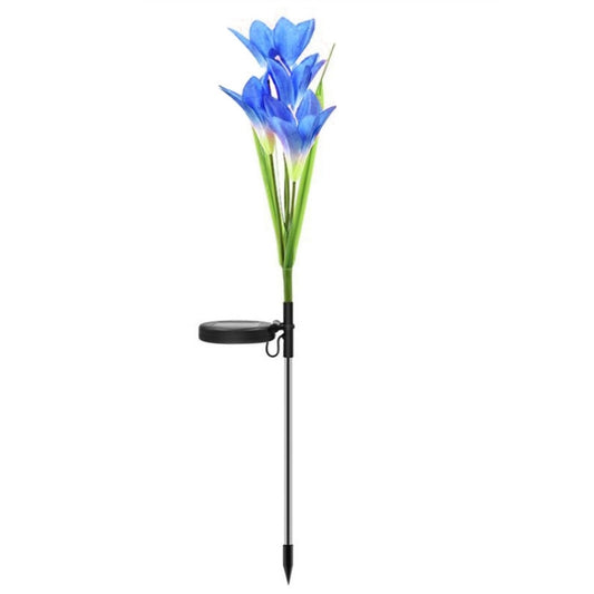 مصباح حديقة LED مزخرف مقاوم للماء IP55 يعمل بالطاقة الشمسية بأربعة رؤوس على شكل زهرة زنبق خارجية، إضاءة ملونة، إضاءة ملونة