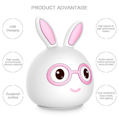 Smiling Rabbit Creative Touch 3D LED Decorative Night Light, USB Charging Version, USB Charging Version (Pink), USB Charging Version (Blue)