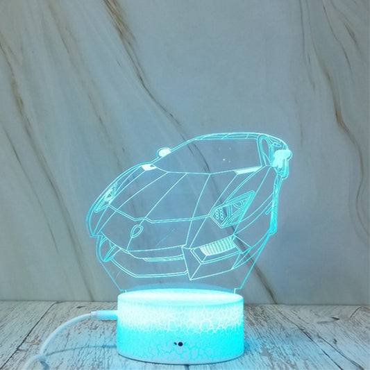 Sports Car Shape Creative Crack Touch Dimming 3D Colorful Decorative Night Light, Sports Car Shape