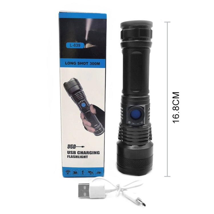 مصباح يدوي LED صغير محمول قابل لإعادة الشحن بمنفذ USB L-839، XPE، مع وهج، L-839