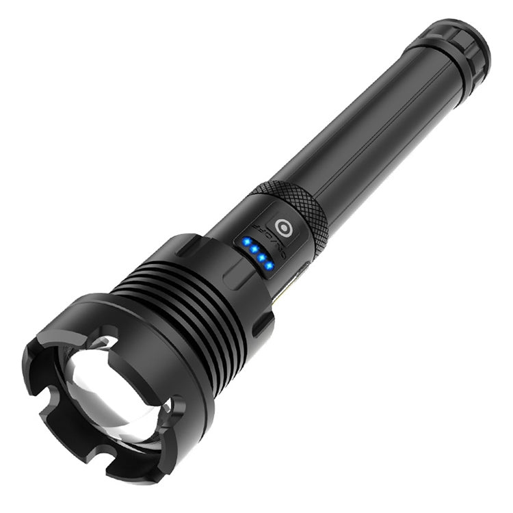 مصباح يدوي P90 + COB LED طويل الطراز مقاوم للماء للاستخدام الخارجي مع منفذ Micro USB للشحن، يدعم عرض الطاقة والتركيز التلسكوبي وضبط السطوع على 7 مستويات، P90