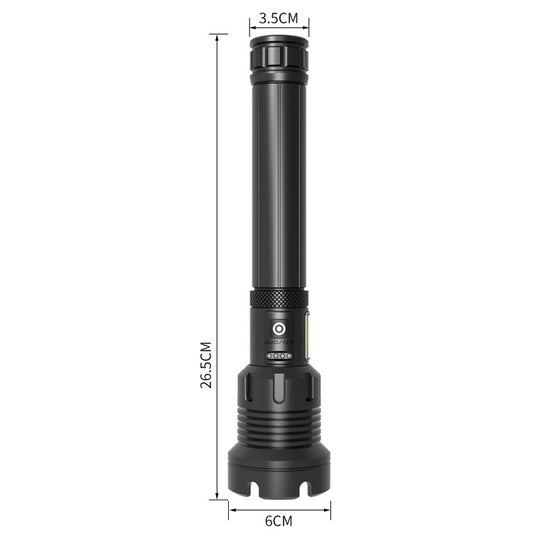 مصباح يدوي P90 + COB LED طويل الطراز مقاوم للماء للاستخدام الخارجي مع منفذ Micro USB للشحن، يدعم عرض الطاقة والتركيز التلسكوبي وضبط السطوع على 7 مستويات، P90