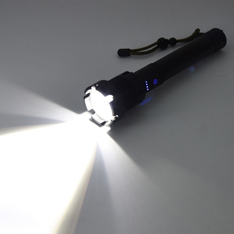 مصباح يدوي P90 + COB LED طويل الطراز مقاوم للماء للاستخدام الخارجي مع منفذ Micro USB للشحن، يدعم عرض الطاقة والتركيز التلسكوبي وضبط السطوع على 7 مستويات، P90