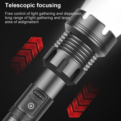مصباح يدوي P90 + COB LED طويل الطراز مقاوم للماء للاستخدام الخارجي مع منفذ Micro USB للشحن، يدعم عرض الطاقة والتركيز التلسكوبي وضبط السطوع على 7 مستويات، P90