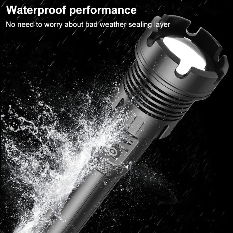 مصباح يدوي P90 + COB LED طويل الطراز مقاوم للماء للاستخدام الخارجي مع منفذ Micro USB للشحن، يدعم عرض الطاقة والتركيز التلسكوبي وضبط السطوع على 7 مستويات، P90