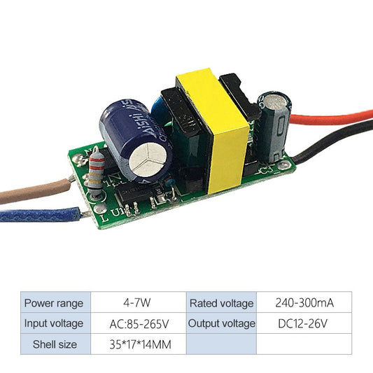محول تشغيل LED بقوة 4-7 وات مزود طاقة معزول تيار متردد 85-265 فولت إلى تيار مستمر 12-26 فولت، 4-7 وات
