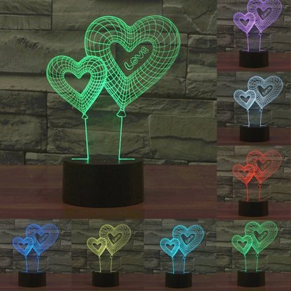 7 Color Discoloration Creative Visual Stereo Lamp Desk Lamp Night Light, Double Heart Balloon Style