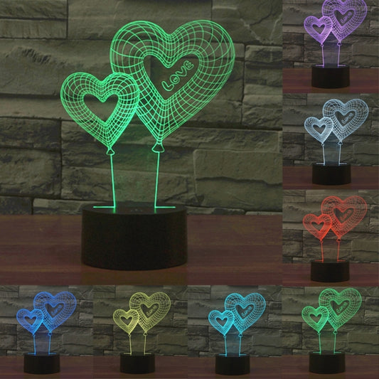 7 Color Discoloration Creative Visual Stereo Lamp Desk Lamp Night Light, Double Heart Balloon Style