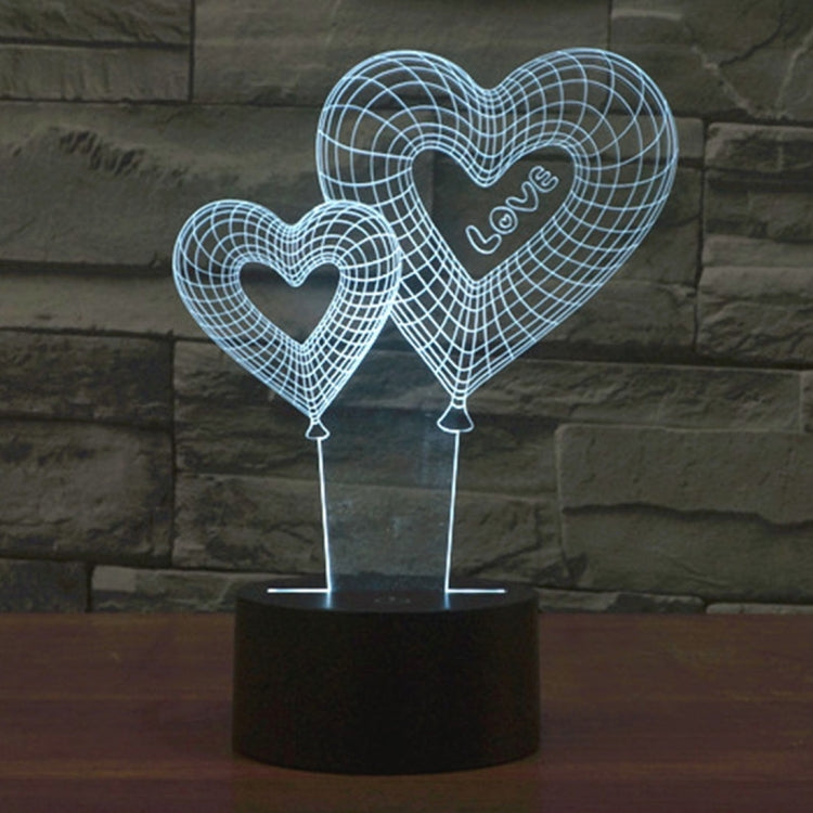 7 Color Discoloration Creative Visual Stereo Lamp Desk Lamp Night Light, Double Heart Balloon Style